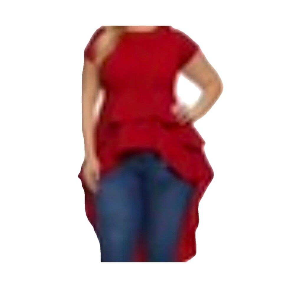 Women’s Red Plus Size Tiered High Low 2X Fluttered blouse by : Love